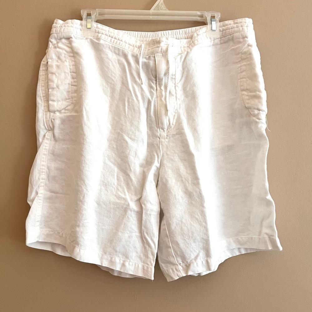 Toscano Mens White 100% Linen Drawstring Shorts Elastic Waist Size XL Relaxed